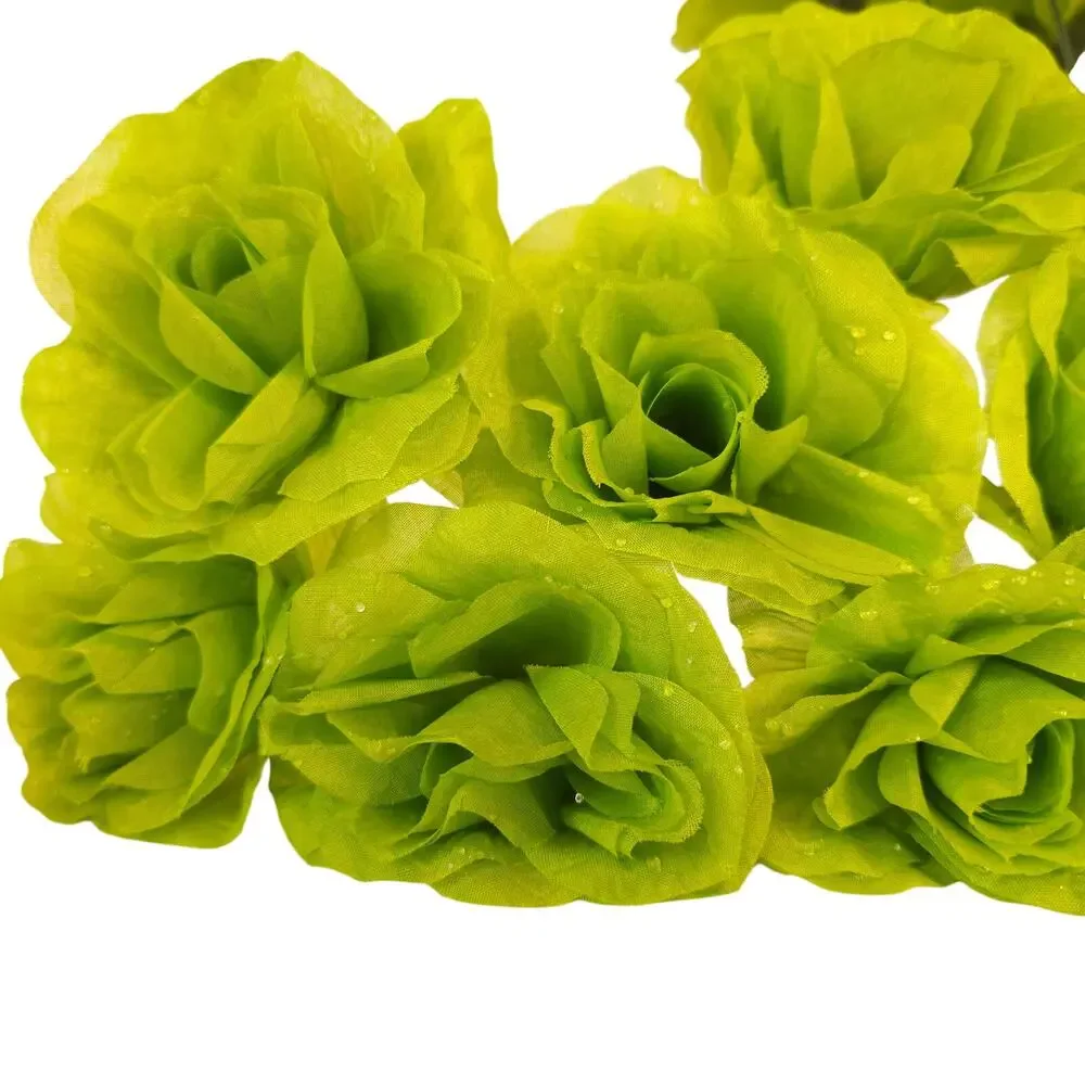 Lime Green Artificial Roses 3in Fluffy Silk Flower Stems Wedding Craft Lot of 21